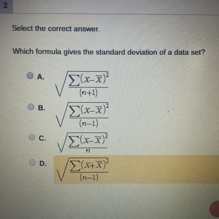 Which formula gives the standard deviation of a data set-example-1