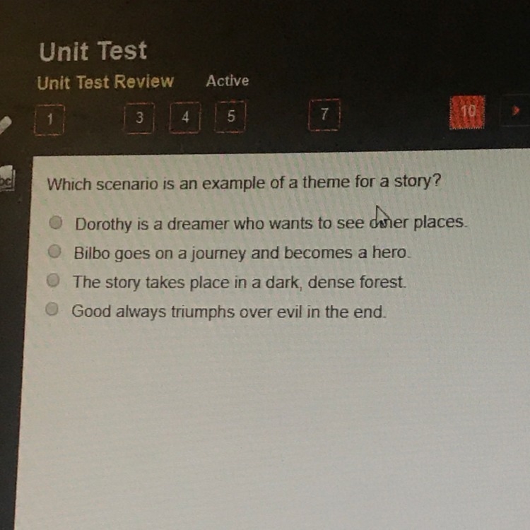 Which scenario is an example of a theme for a story?-example-1