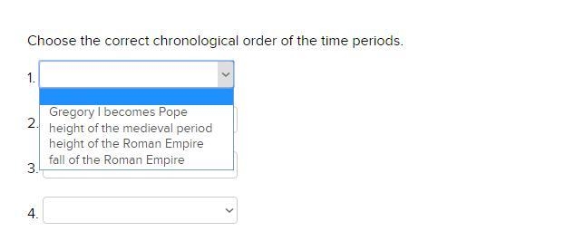 Choose the correct chronological order of the time periods. I've did to many assignments-example-1