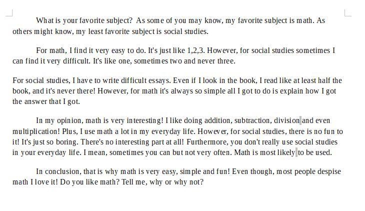 ANSWER ASAP: So, I am writing a compare and contrast essay on least and most favorite-example-1