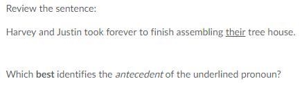 15 Pts! Which words are the antecedent of the underlined pronoun? Harvey and Justin-example-1