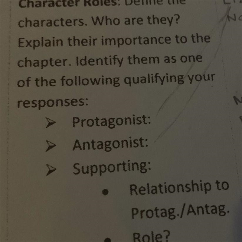 How do you relate a character to a protagonist / anatagonist, and what does my teacher-example-1