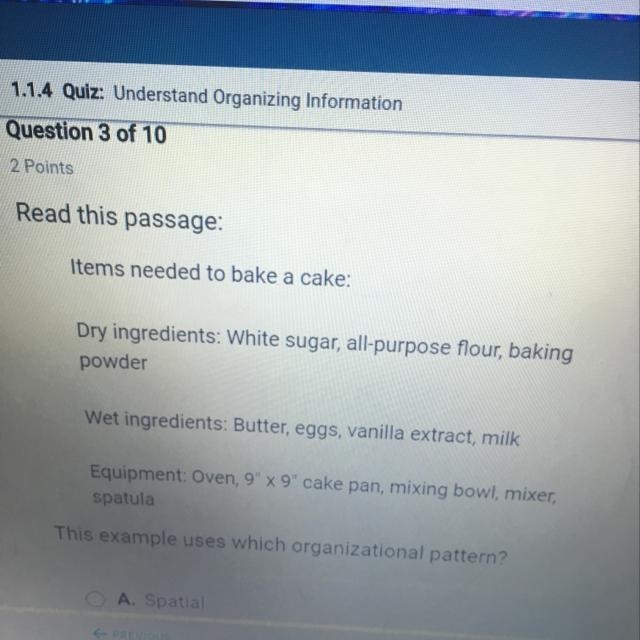 This example uses which organizational pattern A spatial B compare and contrast C-example-1