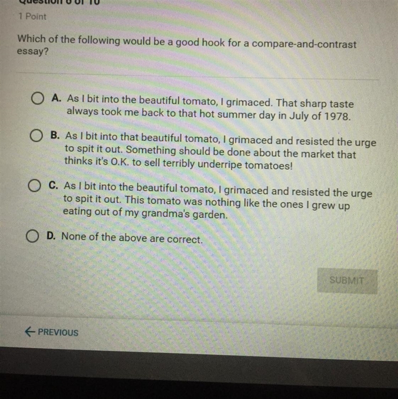 Which of the following would be a good hook for a compare-and-contrast essay?-example-1