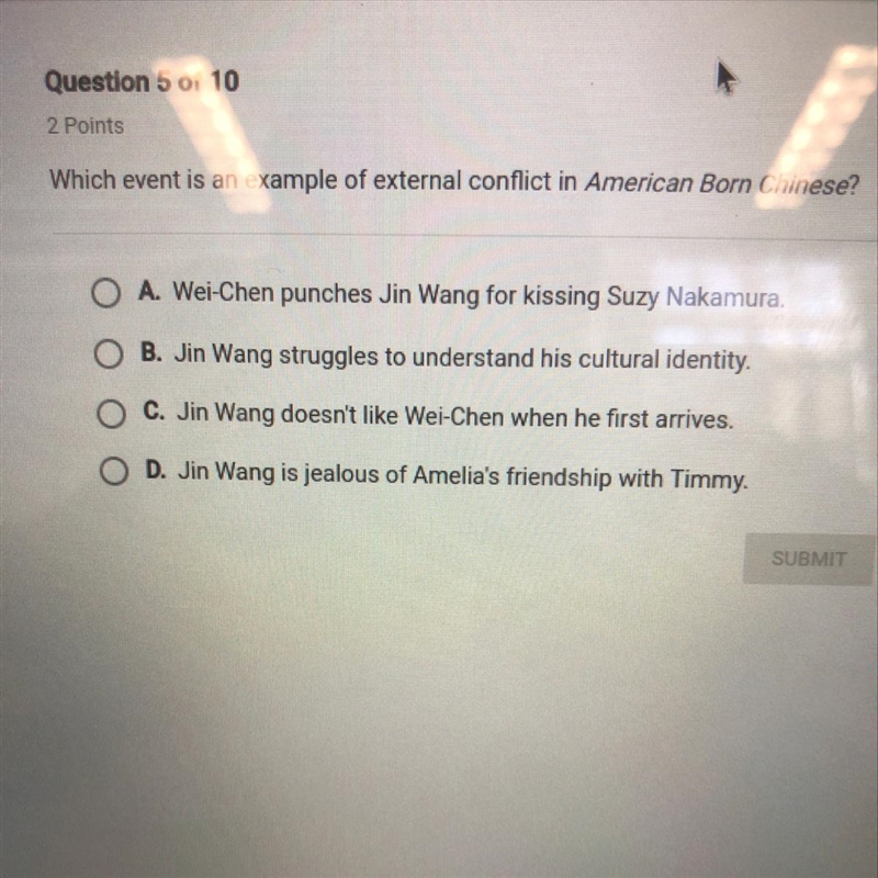 Which even is an example of external conflict in American born Chinese-example-1