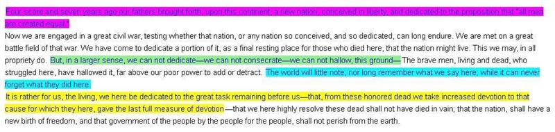 Select the correct text in the passage. Which sentence in the Gettysburg Address supports-example-1