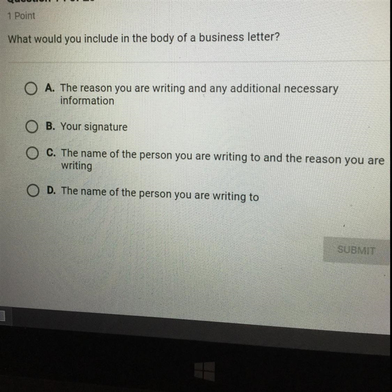 What would you include in the body of a business letter?-example-1