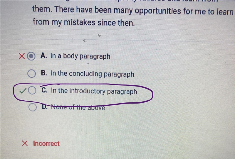 If the following paragraph were in a personal essay, where would it go?-example-1