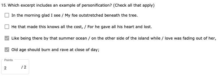 Which excerpt includes an example of personification? (Check all that apply) Like-example-1