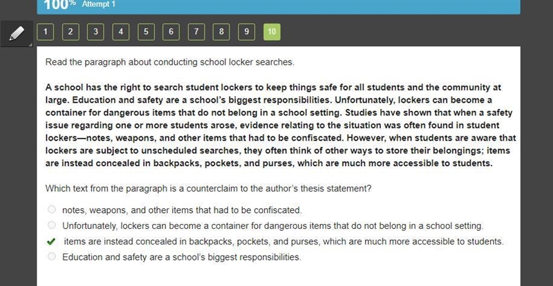 Read the paragraph about conducting school locker searches. "A school has the-example-1