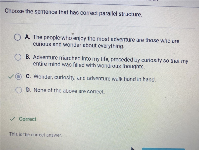 Choose the sentence that has correct parallel structure.-example-1