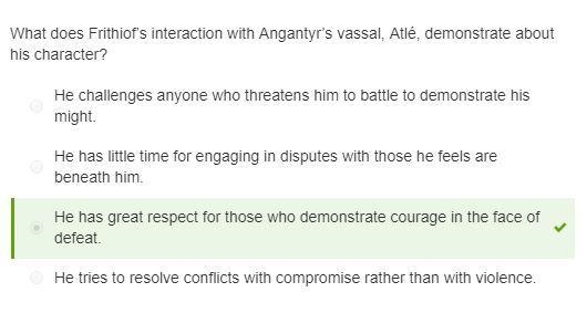 What does Frithiof’s interaction with Angantyr’s vassal, Atlé, demonstrate about his-example-1