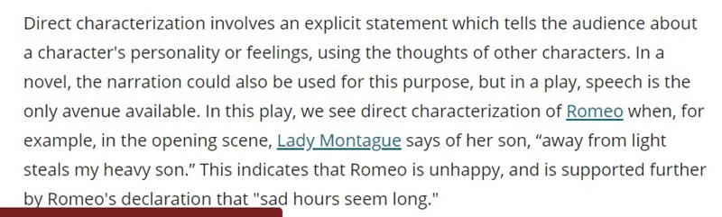 Examples of indirect characterization of both Romeo and Juliet from Act One in Romeo-example-1