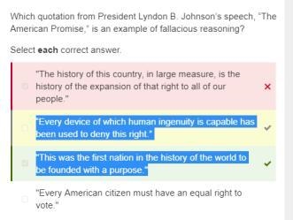 Which quotation from President Lyndon B. Johnson’s speech, “The American Promise,” is-example-1