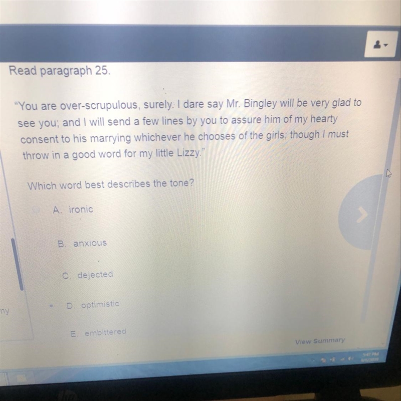 Check my answer ??????i picked optimistic (D)-example-1