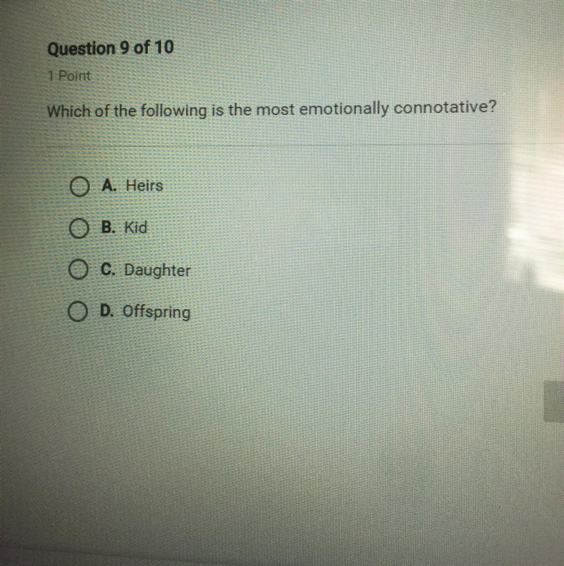 Which of the following is the most emotionally connotative?-example-1