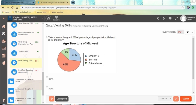 Can u someone help me? the answer choices are A.60% B.73% C.27% D.13%-example-1