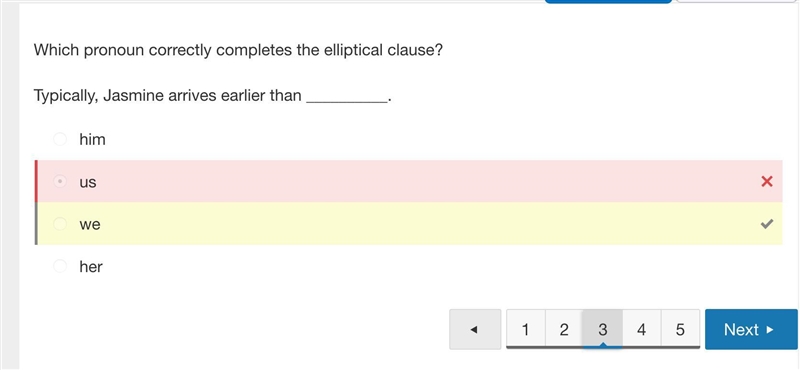 Can someone help? I don't understand why the correct answer was "we" instead-example-1