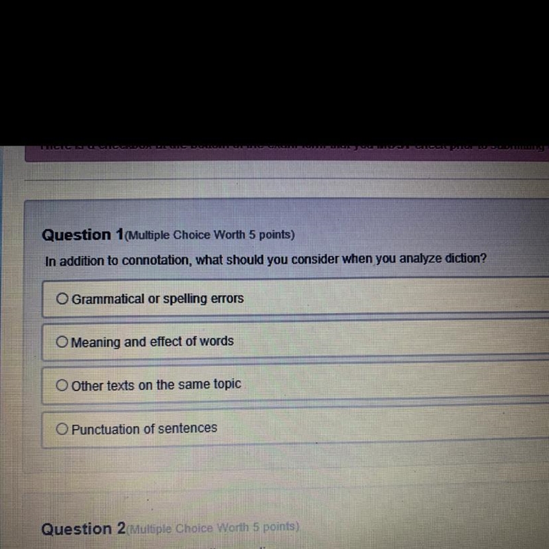 In addition to connotation, what should you consider when you analyze diction?-example-1