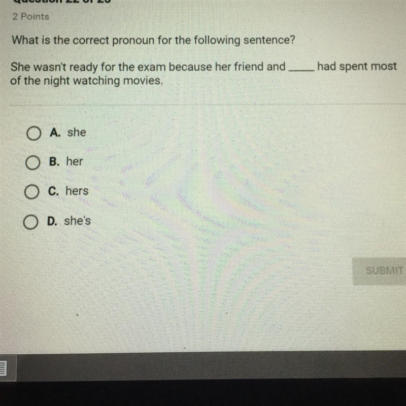 What is the correct pronoun for the following sentence?-example-1