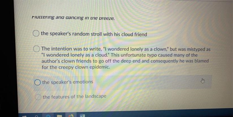 In the poem I wandered lonely as a cloud the speaker creates a simile in the line-example-1