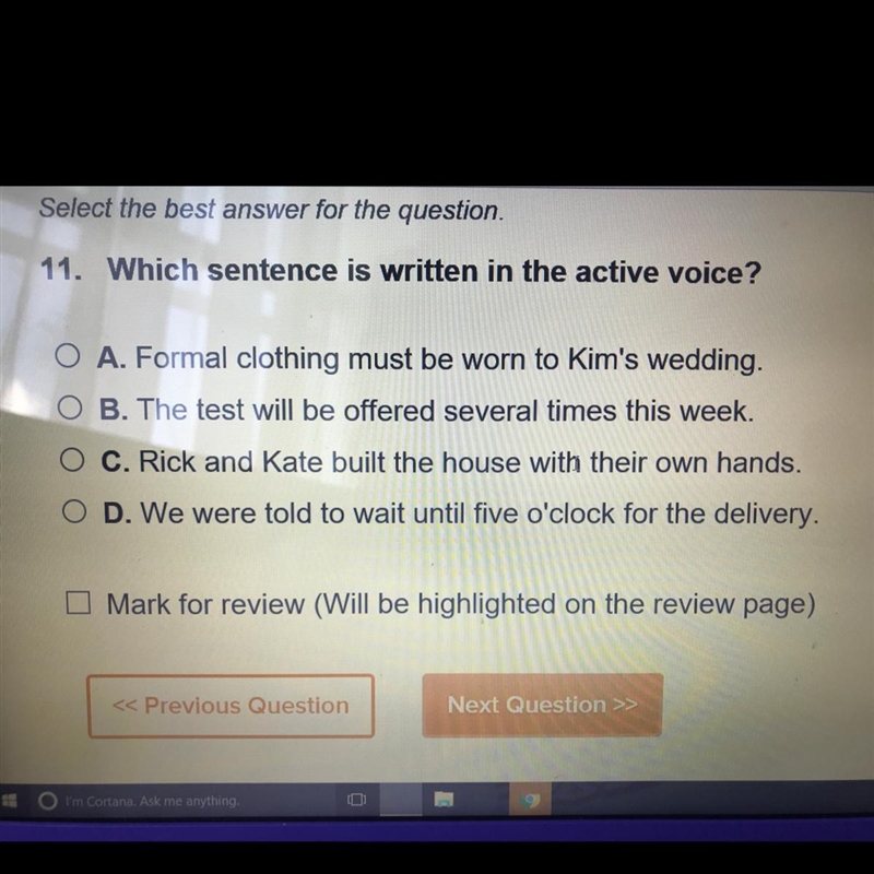 Which sentence is written in the active voice?-example-1