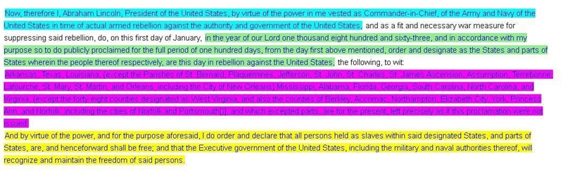 Select the correct text in the passage. Which lines from the Emancipation Proclamation-example-1