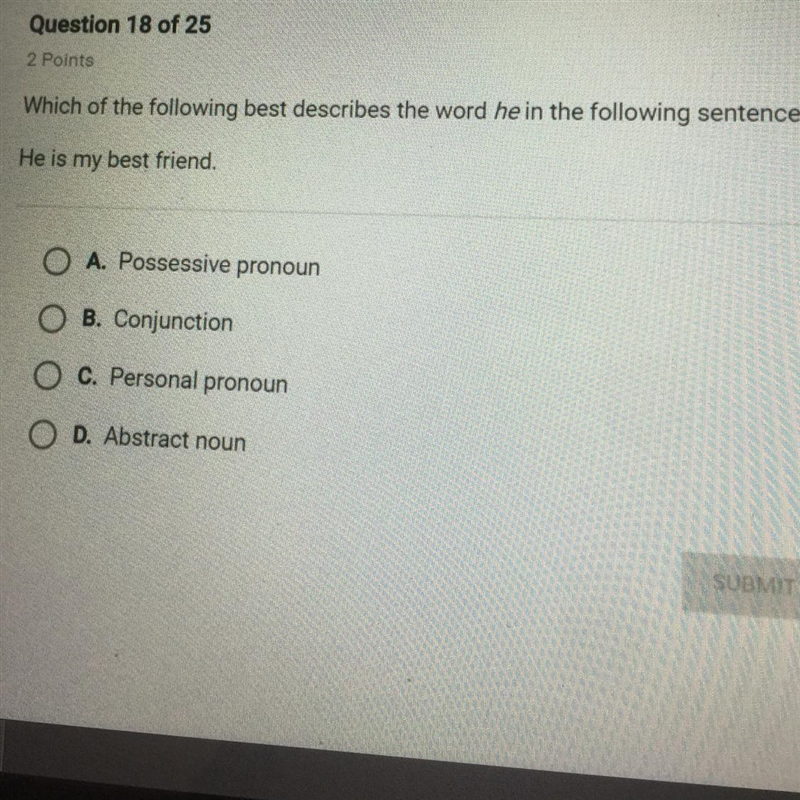 Which of the following best describes the word he in the following sentence?-example-1