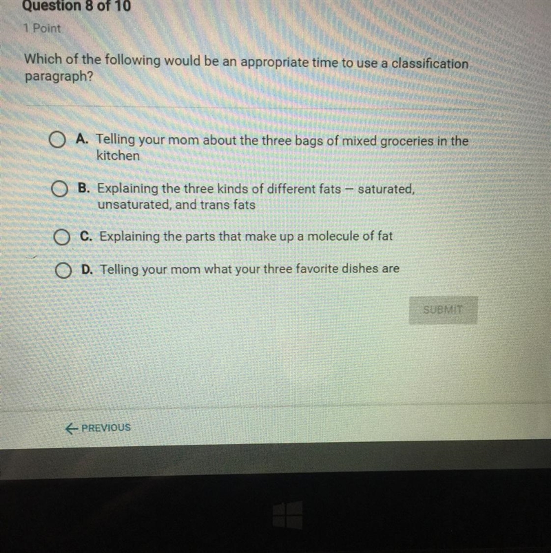 Which of the following would be an appropriate time to use a classification paragraph-example-1