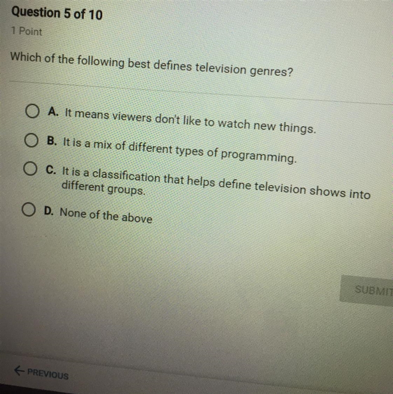 Which of the following best defines television genres ?-example-1