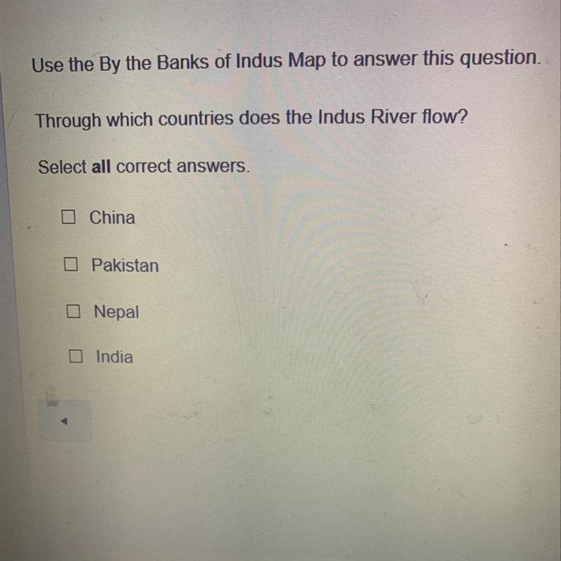 Use the By the Banks of Indus Map to answer this question. Through which countries-example-1