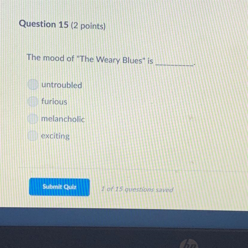 The mood of “The Weary Blues” is _______-example-1