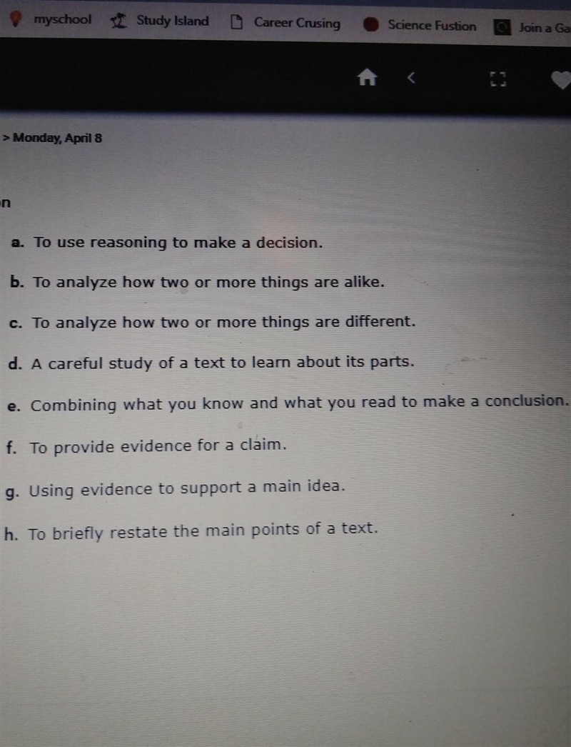 Match these words with the correct definition 1.) support 2.) conclude 3.) summarize-example-1