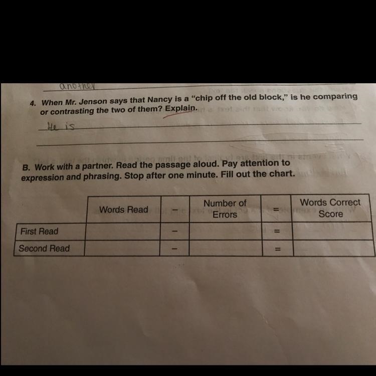 When Mr. Jenson says that Nancy is a “Chip off the old block,” is he comparing or-example-1