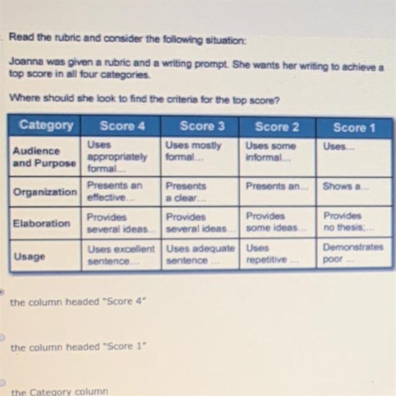 Read the rubric and consider the following situation: Joanna was given a rubric and-example-1