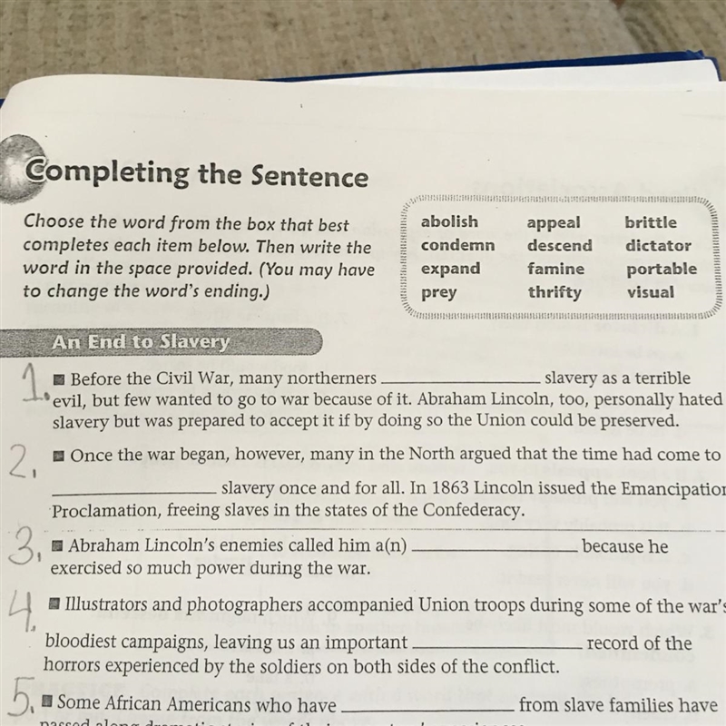 I need help with number 1,2,3,4 and 5 please help. the word box is on the top right-example-1