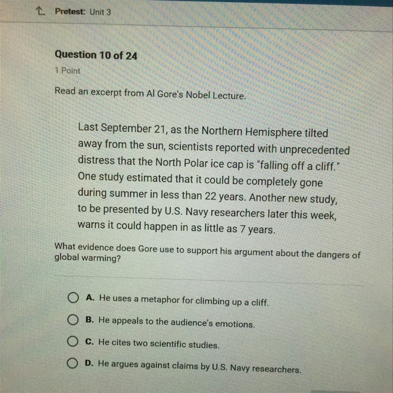 What evidence does gore use to support his argument about the dangers of global warming-example-1