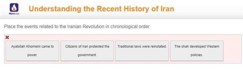 Place the events related to the iranian revolution in chronological order-example-1