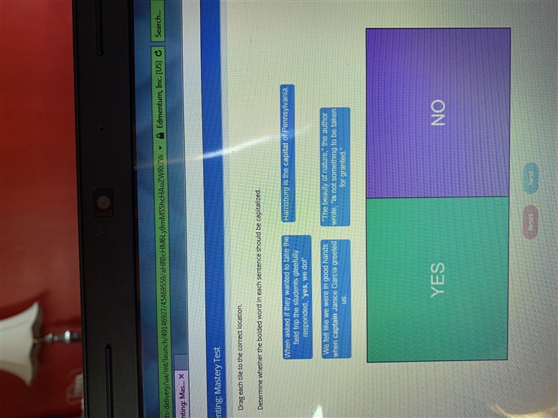 Determine whether the bolded word in each sentence should be capitalized. 1. yes 2. capital-example-1