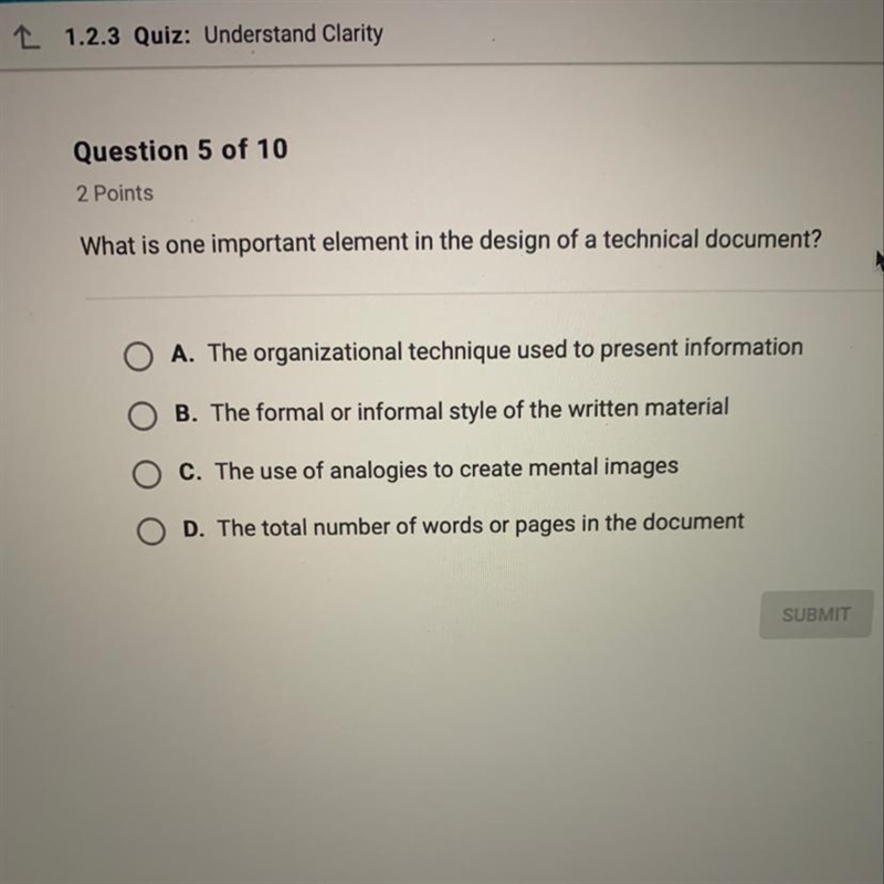 What is one important element in the design of a technical document ?-example-1