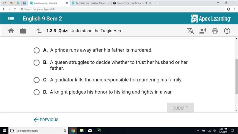 Which situation is the best example of a hero's inner conflict? 20 PTS FOR THE FIRST-example-1