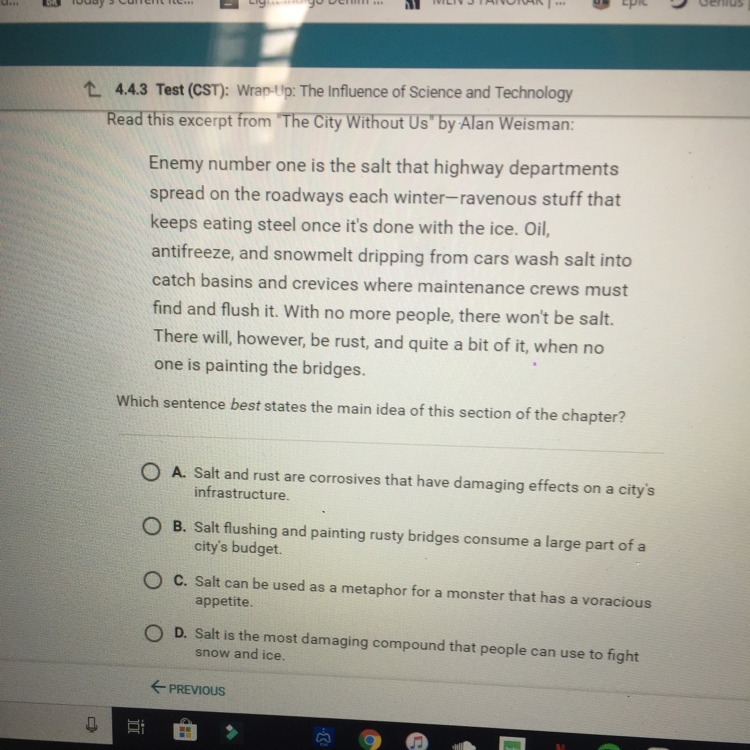 Which sentence best states the main idea of this section of the chapter ?-example-1