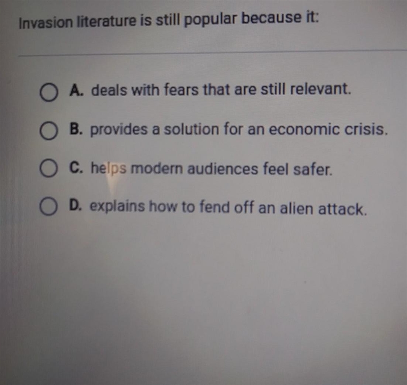 Invasion literature is still popular becuase it: ​-example-1