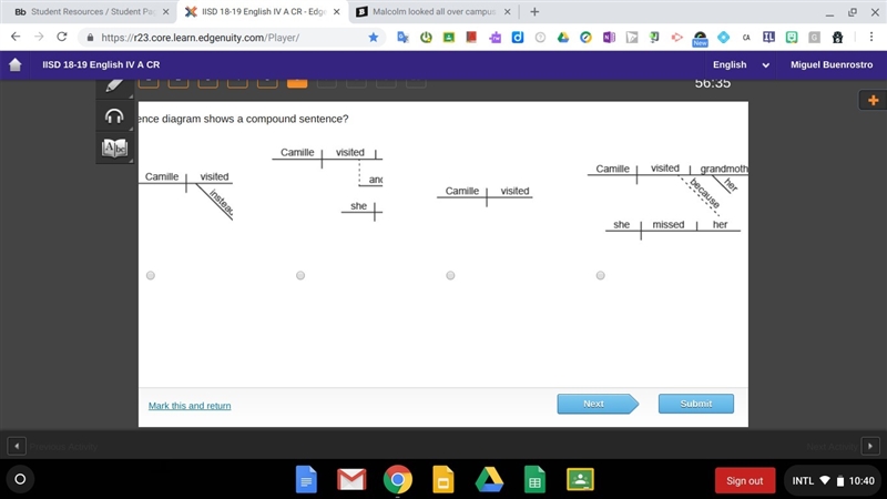 Which sentence diagram shows a compound sentence?-example-1