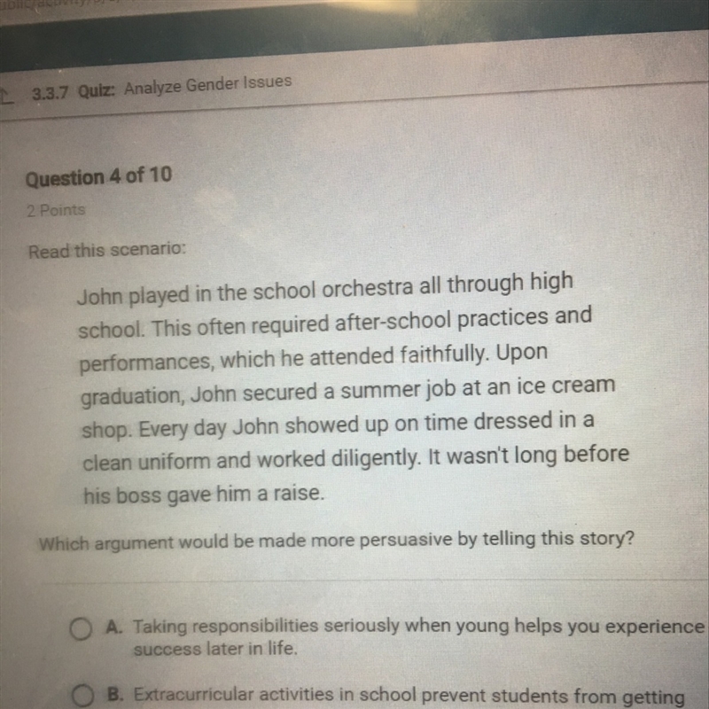 Which argument would be made persuasive by telling this story ? A). Taking responsibilities-example-1