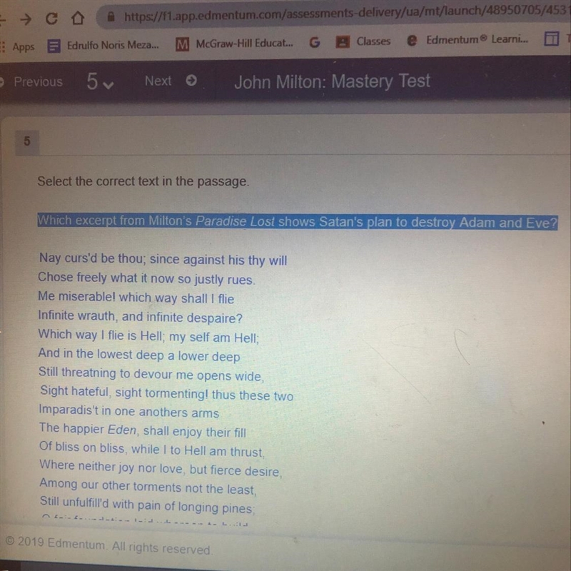 Which excerpt from Milton’s paradise lost shows Satan’s plan to destroy Adam and Eve-example-1