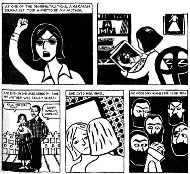 Read the excerpt from Persepolis. What is the central idea of these panels? A. Satrapi-example-1