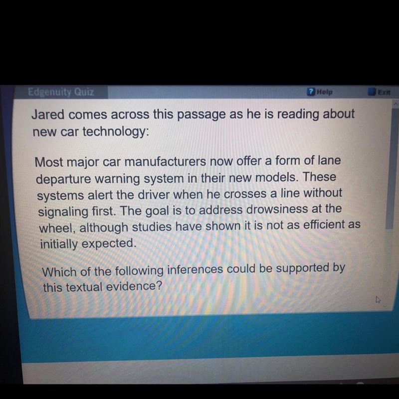 A) all new cars in this model year will come with a Lane departure warning system-example-1