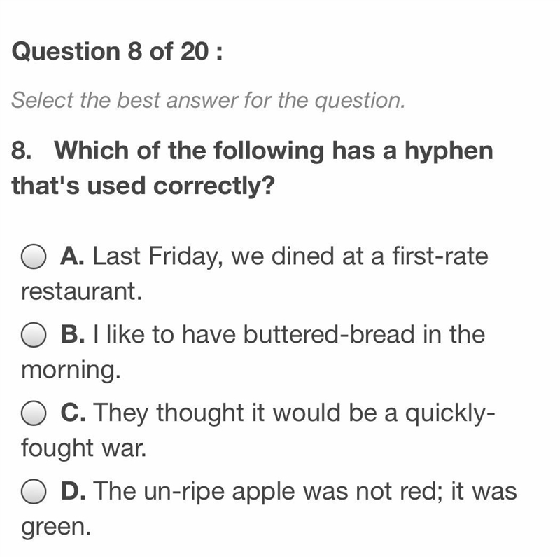 Which of the following has a hyphy used correctly?-example-1