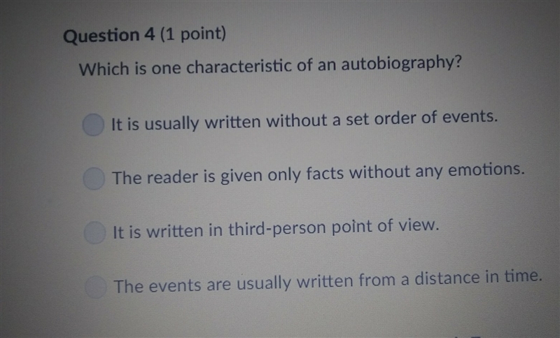 Which is one characteristic of an Autobiography? Plz Help ASAP.​-example-1